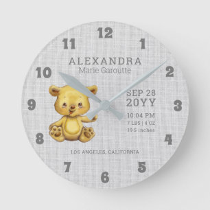 Reloj Redondo Mediano Cute acuarela Oso Bebé Nacimiento Estadísticas Nur