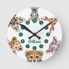 Reloj Redondo Mediano Cute acuarela Safari Animales Nursery