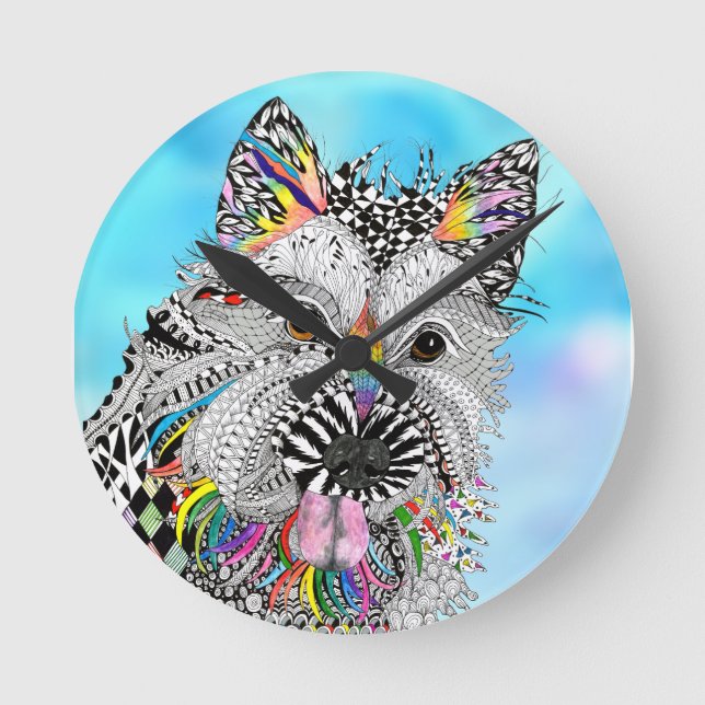Reloj Redondo Mediano Cute and Colorful Cairn Terrier Clock (Anverso)