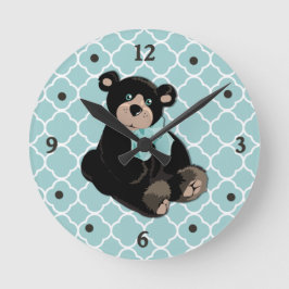 Reloj Redondo Mediano Cute Aqua y Brown Teddy Bear Wall Clock