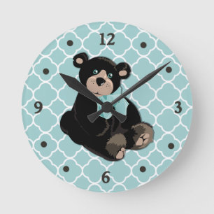 Reloj Redondo Mediano Cute Aqua y Brown Teddy Bear Wall Clock