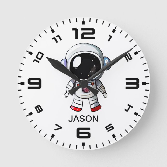 Reloj Redondo Mediano Cute Astronauta Nombre personalizado Niños Watch (Anverso)