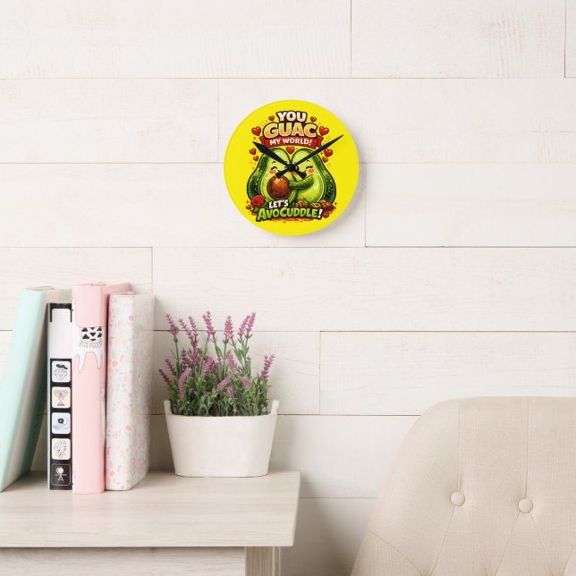 Reloj Redondo Mediano Cute Avocado Valentine’s Love Design, kawaii Love (Sala de lectura)