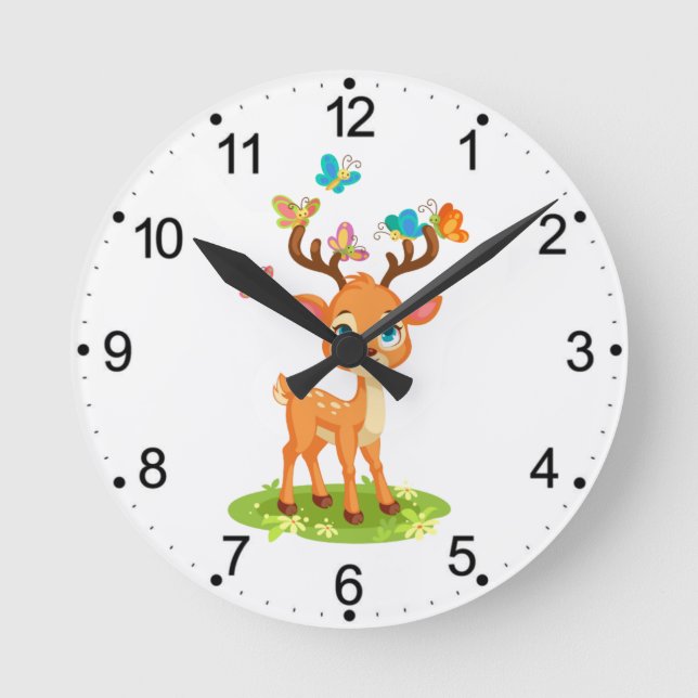 Reloj Redondo Mediano Cute Baby Deer with Butterflies-47568 (Anverso)