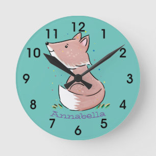 Reloj Redondo Mediano Cute baby fox cartoon illustration