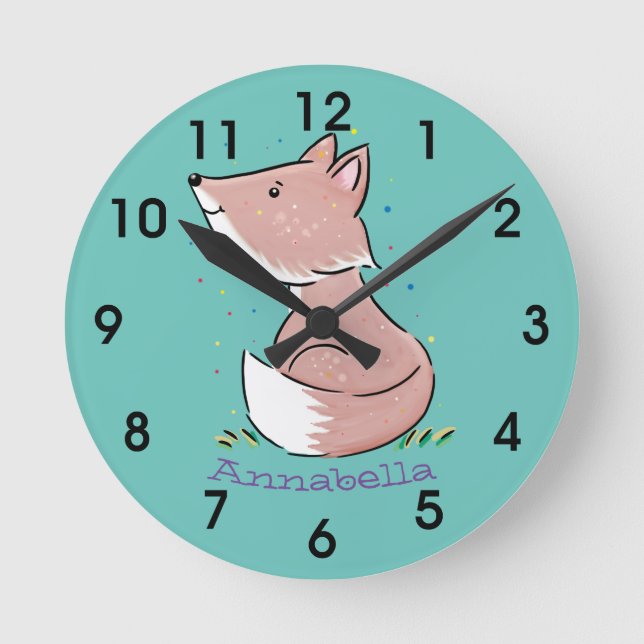 Reloj Redondo Mediano Cute baby fox cartoon illustration (Anverso)