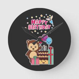Reloj Redondo Mediano Cute Bear Birthday Celebration - Adorable Cartoon 