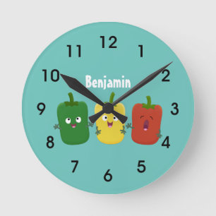Reloj Redondo Mediano Cute bell pepper capsicum trio singing cartoon