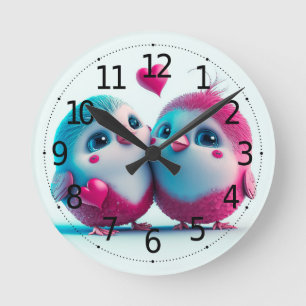 Reloj Redondo Mediano Cute Birds Love Hearts Inspired en San Valentín