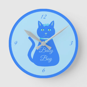 Reloj Redondo Mediano Cute Blue Baby Boy Cat Custom Nursery
