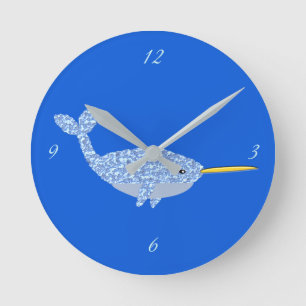Reloj Redondo Mediano Cute Blue Baby Boy Narwhal Nursery