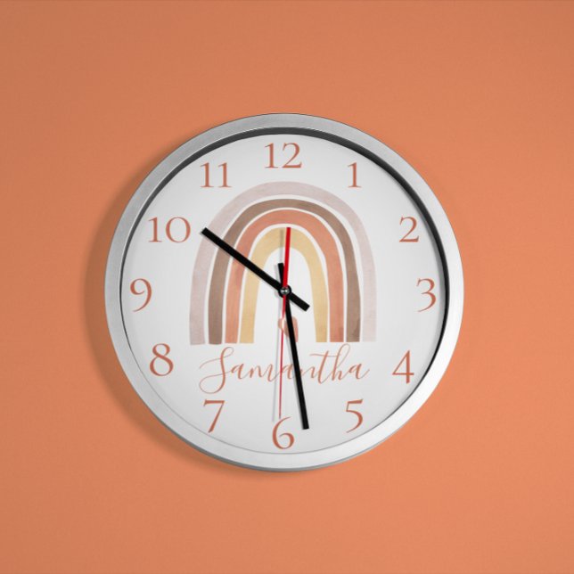 Reloj Redondo Mediano Cute Boho acuarela Arcoiris Nombre personalizado C (Subido por el creador)