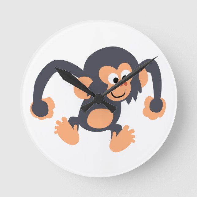 Reloj Redondo Mediano Cute Bouncy Personalizado Chimpanzee Wall Clock (Anverso)