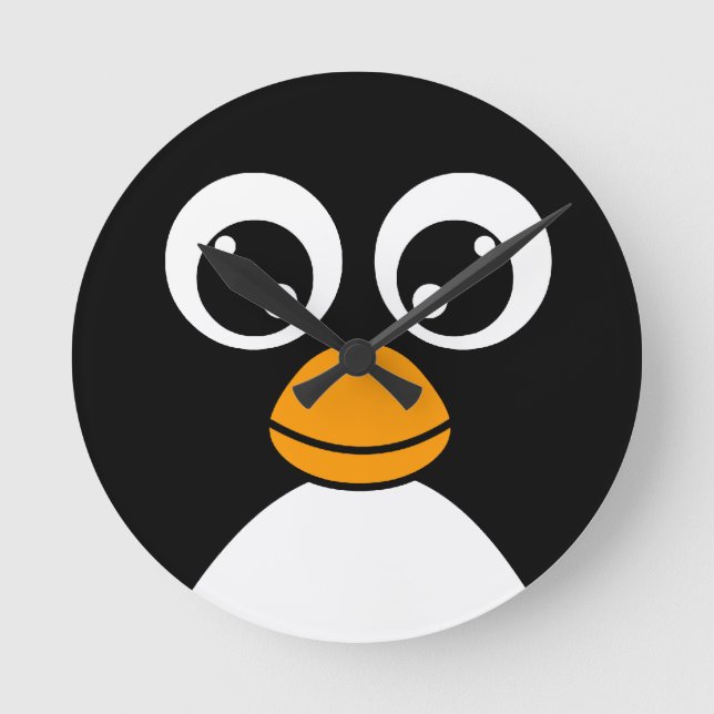 Reloj Redondo Mediano Cute Cartoon Penguin Black and White (Anverso)