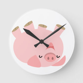 Reloj Redondo Mediano Cute Cartoon Rolling Over Pig Clock