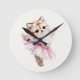 Reloj Redondo Mediano Cute Cat Ballerina Nursery Door Sign Personalized