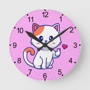 Reloj Redondo Mediano Cute Cat in Love Rótulo Hand-57577