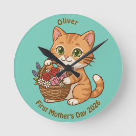 Reloj Redondo Mediano Cute Cat Nursery Wall Clock: Baby Gift