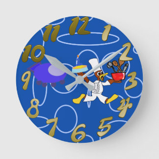 Reloj Redondo Mediano Cute Chef Ducky Kazoo Blue Circles