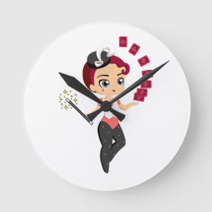 Reloj Redondo Mediano Cute Chibi Hechicera Femenina Realizando Magia de 