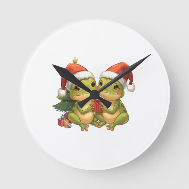 Reloj Redondo Mediano Cute Christmas Frogs Holding Gifts  Adorable Holid (Anverso)
