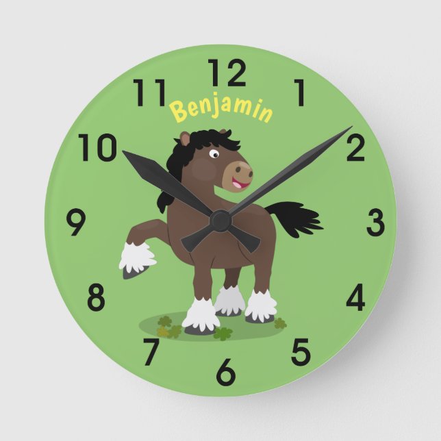 Reloj Redondo Mediano Cute Clydesdale personalizado de caballo ilustraci (Anverso)