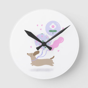 Reloj Redondo Mediano Cute Dachshund Weiner Perro Lover Fiesta Rosa