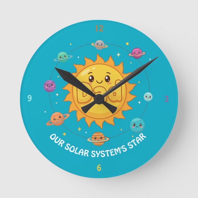 Reloj Redondo Mediano Cute Dad Solar System Star Space Cartoon (Anverso)
