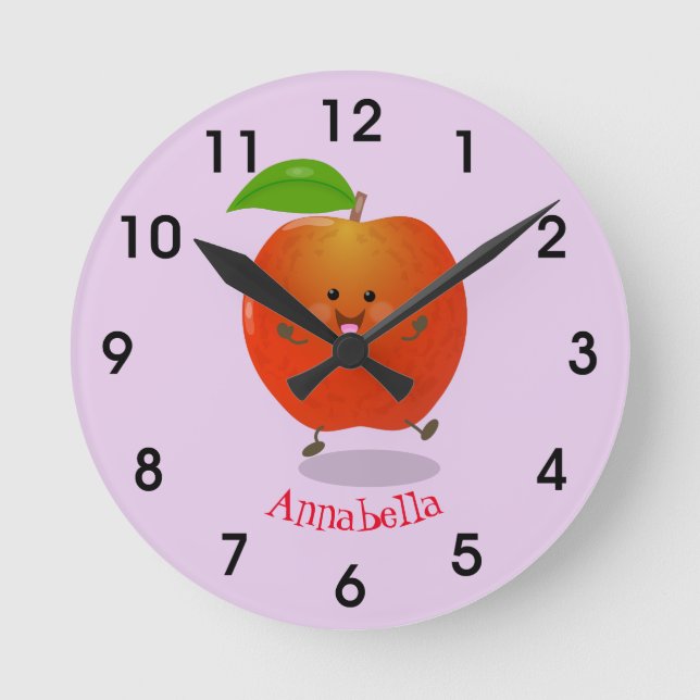 Reloj Redondo Mediano Cute dancing apple cartoon illustration (Anverso)