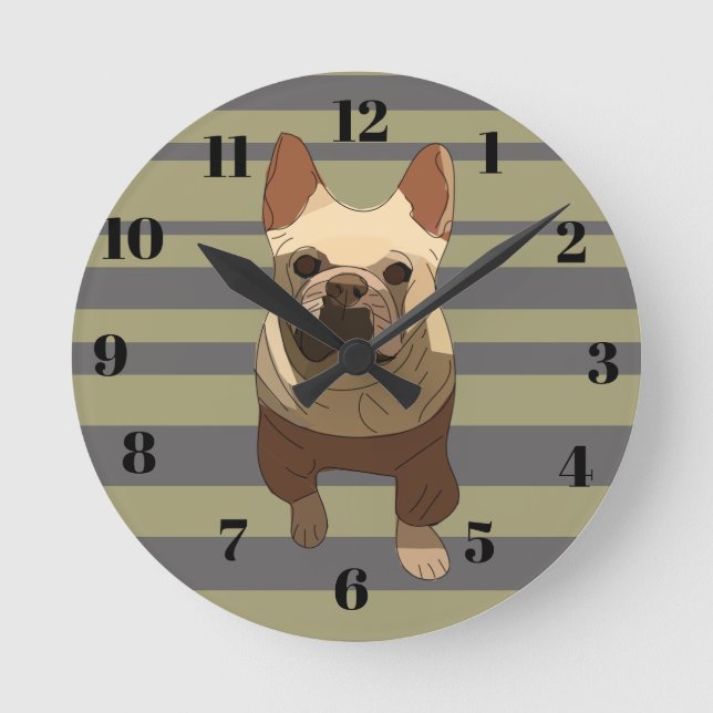 Reloj Redondo Mediano Cute dog, Striped (Anverso)