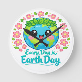 Reloj Redondo Mediano Cute Earth Day Wall Clock