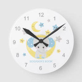 Reloj Redondo Mediano Cute Elephant Stars Name Baby Boy Nursery
