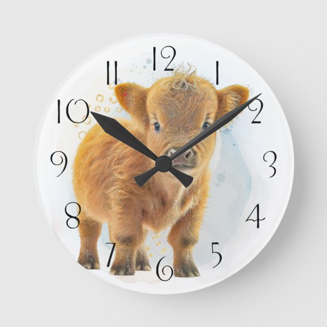 Reloj Redondo Mediano Cute Escocia Highlander Cow (Anverso)