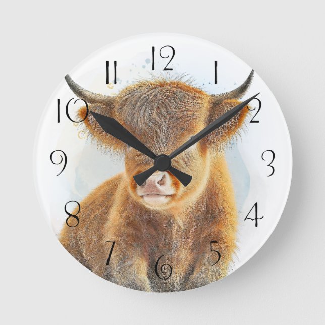 Reloj Redondo Mediano Cute Escocia Highlander Cow (Anverso)