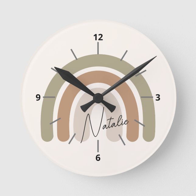 Reloj Redondo Mediano Cute escritura de monograma pastel arcoíris rosa f (Anverso)