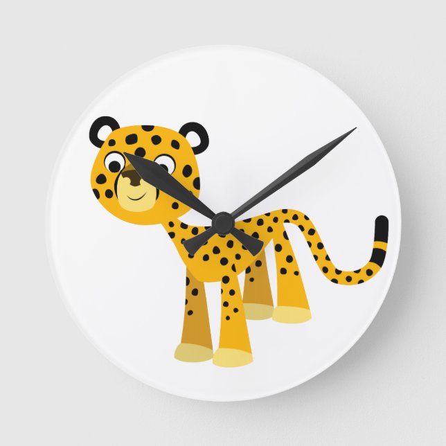 Reloj Redondo Mediano Cute feliz Personalizado Cheetah Wall Clock (Anverso)