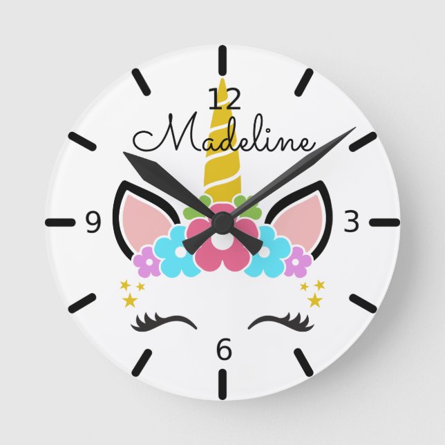 Reloj Redondo Mediano Cute Floral Unicornio (Anverso)