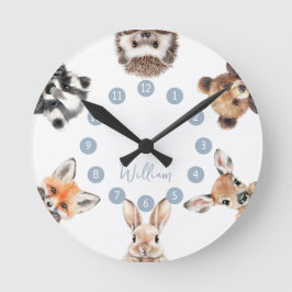 Reloj Redondo Mediano Cute Forest Friends Woodland Animals Nursery Azul