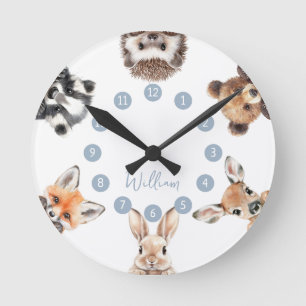 Reloj Redondo Mediano Cute Forest Friends Woodland Animals Nursery Azul