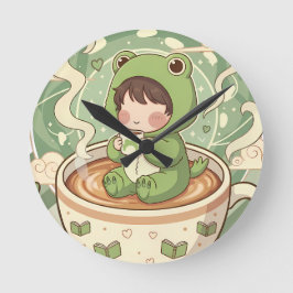 Reloj Redondo Mediano Cute Froggy Coffee Tale Design