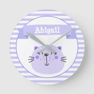 Reloj Redondo Mediano Cute Gato Púrpura   Enfermería o niñez personaliza