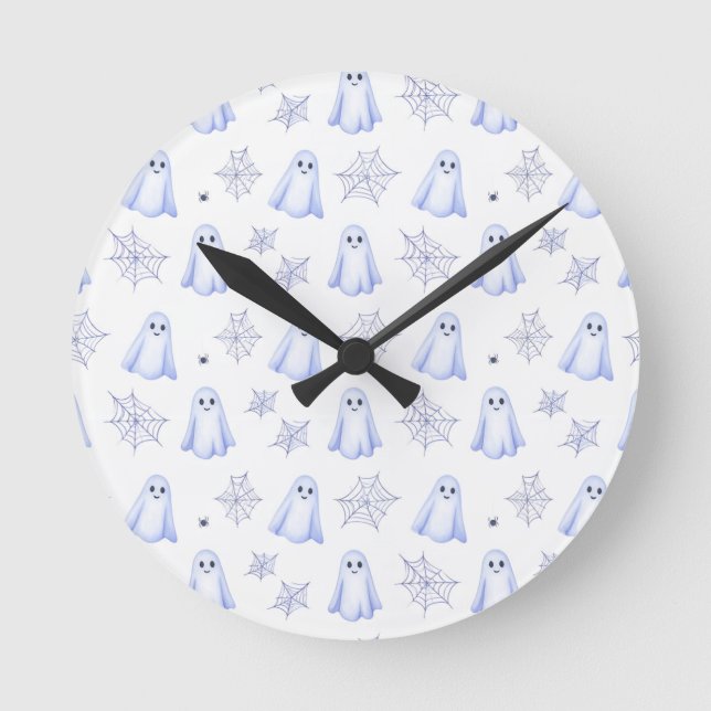 Reloj Redondo Mediano Cute Ghost and Spiderweb Halloween (Anverso)