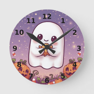 Reloj Redondo Mediano Cute Ghost Halloween Wall Clock ⏰👻