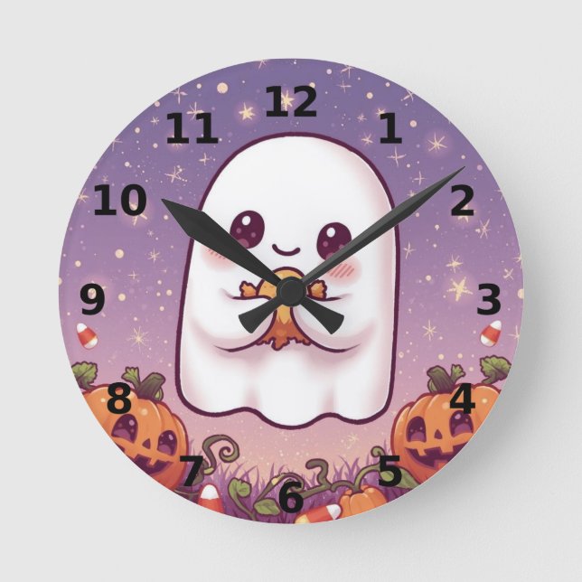 Reloj Redondo Mediano Cute Ghost Halloween Wall Clock ⏰👻 (Anverso)