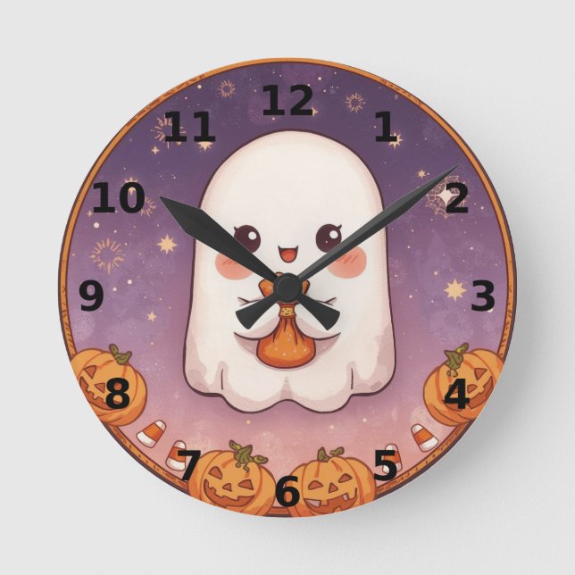 Reloj Redondo Mediano Cute Ghost Halloween Wall Clock (Anverso)