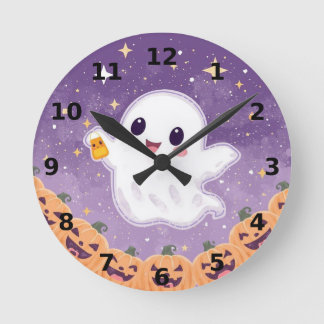 Reloj Redondo Mediano Cute Ghost Halloween Wall Clock ⏰🎃