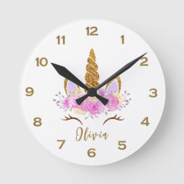 Reloj Redondo Mediano Cute Golden Unicorn personalizado