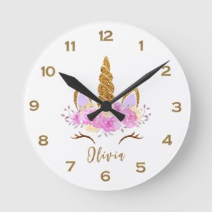 Reloj Redondo Mediano Cute Golden Unicorn personalizado