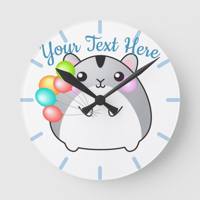 Reloj Redondo Mediano Cute Gray Kawaii Hamster (Anverso)