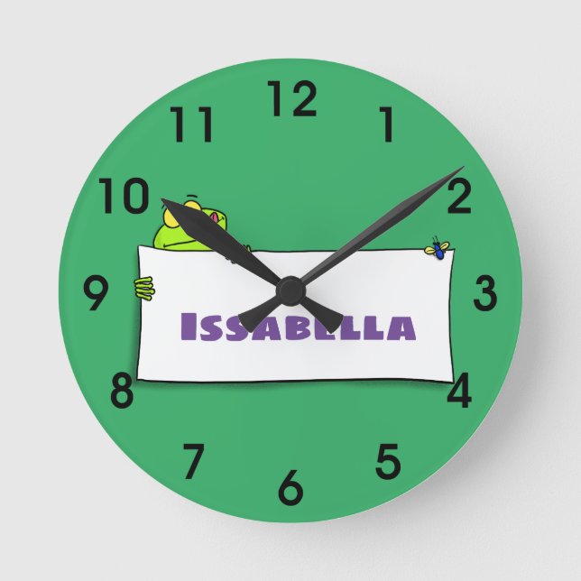 Reloj Redondo Mediano Cute green frog sign cartoon illustration (Anverso)